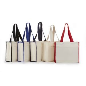 Canvas Tote With Large Front Pocket Color Web Handles