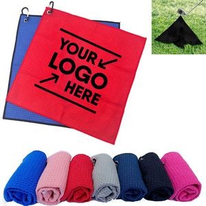 Full Color Sublimated Waffle Golf Towel - MOQ 100, Carabiner