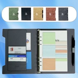 Notebook with PU Leather Cover, Sticky Notes, and Integrated File Holder