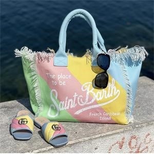 Summer Fashionable Striped Fringe Canvas Beach Bag For Girls
