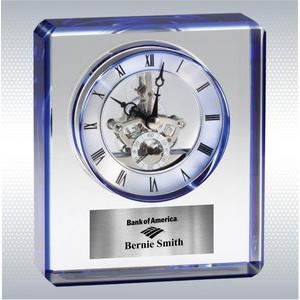 5.75" Blue Edge Rectangular Crystal Desk Clock Award