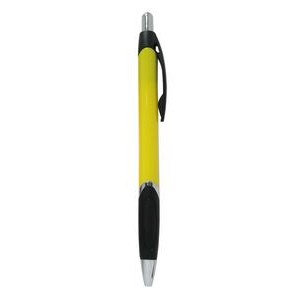 Ball Point Pen, Yellow - Black Rubber Grip - Pad Printed