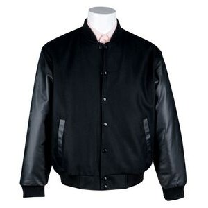 Classic Wool Body/Leather Sleeves Varsity Jacket - Solid Black