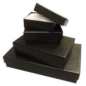 Black Textured Rigid Cotton Filled Jewelry Box (2 7/16"x1 5/8"x13/16")