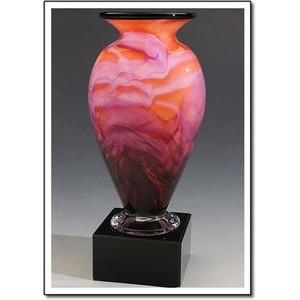 Rainbow Sherbet Mercury Art Glass Vase w/ Marble Base (5"x11.75")