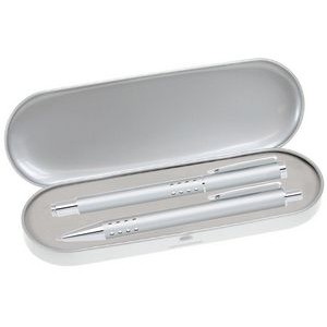 Dot Grip Pen Series - Silver Pen and Roller Pen Gift Set, Silver Dots Grip, Crescent Moon Shape Clip