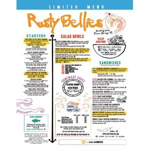 SINGLE USE MENUS on lite weight 80lg gloss paper 11" x 8.5", Full Color