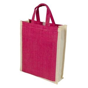 Jute Fiber/Burlap Bag with Matching Fabric Handle (10"x3.5"x12")