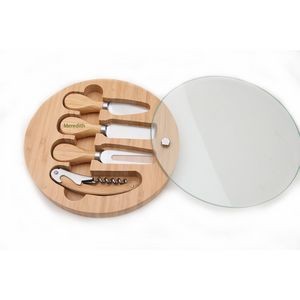 Bamboo Cheese Platter Kit With Utensils And Wine Bottle Opener