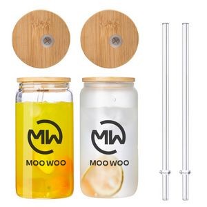 20OZ Bamboo Lid Glass With A Straw