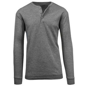 Men's Henley Thermal Shirts - Charcoal, S-XL, 3 Button (Case of 24)