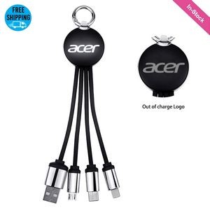 3-in-1 Charging Cable LED Light Up Logo with Keychain