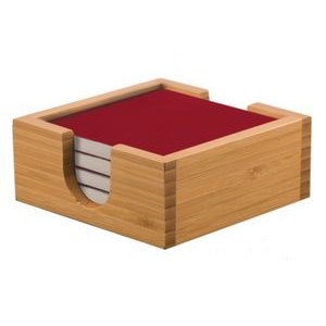 Red Ceramic Coaster Set w/Bamboo Holder (4"x4")