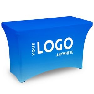 4' Fitted, 3 Sided Contour Stretch All-Over Imprint Table Cover