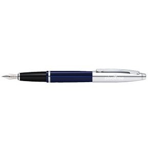 Cross® Calais™ Chrome & Blue Lacquer Fountain Pen with Stainless Steel Nib