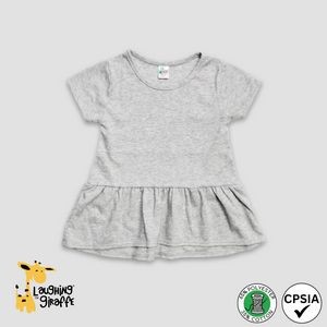 Toddler Short Sleeve Peplum Tops - Heather Gray - Polyester-Cotton Blend - Laughing Giraffe®