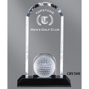 Dimpled Golf Ball Under Arched Dome Award on Black Crystal Base, 5-3/4"x 9"H