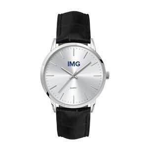 Wc5144 39.5mm Metal Silver Case, 3 Hand Mvmt, Silver Dial, Leather Strap, Flat Mineral Crystal, 3 At