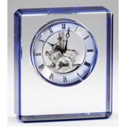 Elegant Crystal Rectangular Clock w/Blue Etches