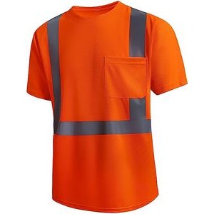 Quick Dry Reflective Short Sleeve T-Shirt with Pocket for Construction Work Orange