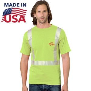USA-Made Class 2 Poly-Cotton Segmented Safety T-Shirt with Pocket
