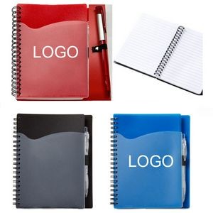 Wave Spiral PVC Cover Notebook With Transparent Front Pocket 7.1"x 5.7"