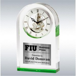 9" Elegant Green Crystal Desk Clock Award