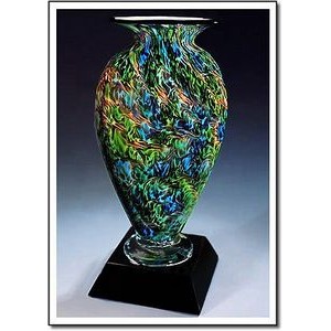 Jade Glen Mercury Art Glass Vase w/ Marble Base (5"x11.5")