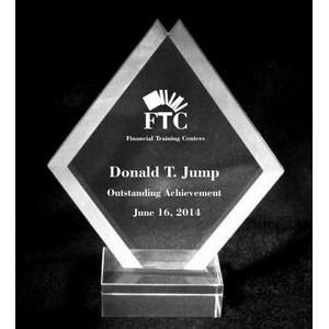 EXCLUSIVE! Acrylic and Crystal Engraved Award - 8" Tall Double Diamond