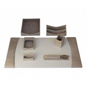 Protacini® Italian Breeze Beige Patent Leather Desk Set (7 Piece)