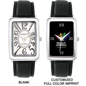 Black Unisex Square Face Leather Band Watch