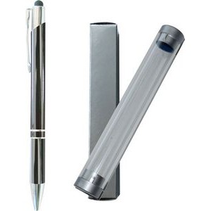 JJ Series Gunmetal Gray Double Ring Pen with Stylus, gunmeta pen, stylus pen, in clear tube gift box