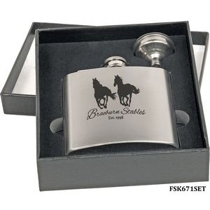 6 Oz. Stainless Steel Flask Set in Black Presentation Box