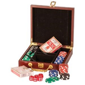 Laserable Rosewood Finish 100 Chip Poker Set, 8-1/4"x7-1/2"