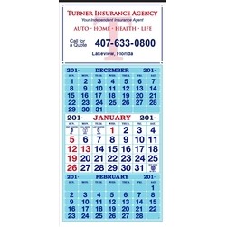 3-Color 12-Sheet 3-Month Display Calendars w/ Blue Tint (Prices After 5/1)