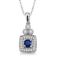 Jilco Inc. Square Diamond & Sapphire Pendant Necklace