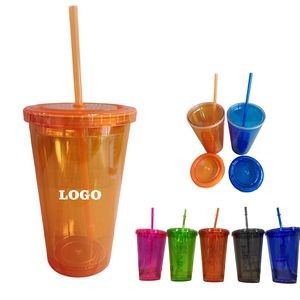 16oz Double layer plastic straw cup