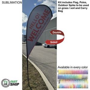 72 Hr Fast Ship - 9' Small Tear Drop Flag Kit, Full Color Graphics Double Sided, Spike and Bag