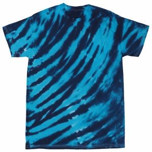 Turquoise Blue/Navy Blue Tiger Stripe Short Sleeve T-Shirt