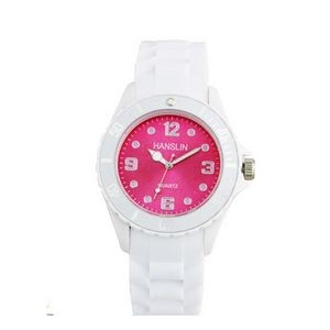 Sports Silicone Analog Wrist Watch w/Pink Face