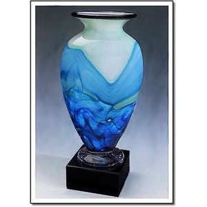 Jade Illumen Art Glass Vase w/ Marble Base (5"x11.75")