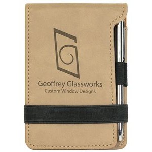 Light Brown Mini Notepad with Pen, Laserable Leatherette
