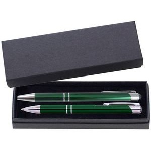 JJ Series Green Stylus Pen and Pencil Set in Black Cardboard Paper Gift Box with Velvet lining