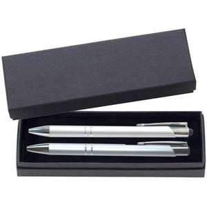 JJ Series Silver Stylus Pen and Pencil Set in Black Cardboard Paper Gift Box with Velvet lining