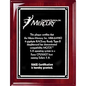 Rosewood Piano Finish Plaque, 9"x12" with Black Brass Plate/Silver Florentine