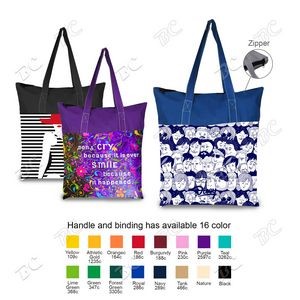 Two-Tone Full Color 5 oz Cotton Canvas Tote Bag with zip top 15"x15"x3.25"