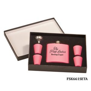 6 Oz. Matte Pink Stainless Steel Flask Set in Black Presentation Box