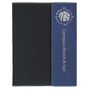 Black Canvas / Blue Faux Leather Small Portfolio with Notepad, 7" x 9"