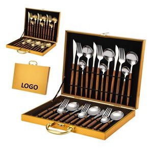 24Pcs Cutlery Set With Wooden Handle