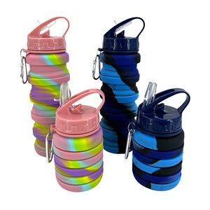 17 Oz. Silicone Collapsible Water Bottle with Straw Lid